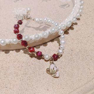 Faux Crystal Faux Pearl Bracelet 01 - As Shown In Figure - One Size