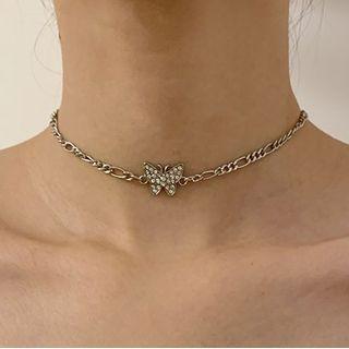 Rhinestone Butterfly Choker 1 Piece - Silver - One Size
