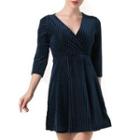 3/4-sleeve V-neck Velvet Mini A-line Dress
