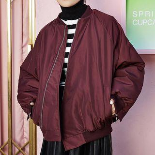 Sleeve-zip Bomber Jacket Wine Red - One Size