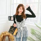 Spaghetti-strap Fringed Crochet-lace Top