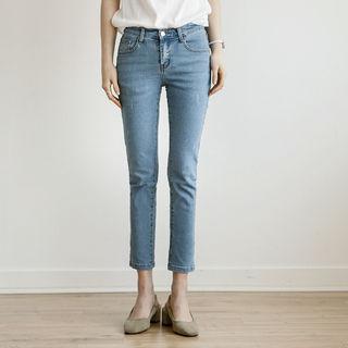Button-hem Straight-cut Jeans
