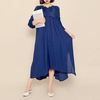 3/4-sleeve Lace-trim Long Dress