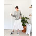 Band-waist Eyelet-lace Tiered Skirt