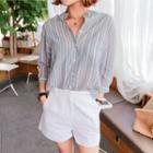 Cuff-hem Colored Linen Shorts