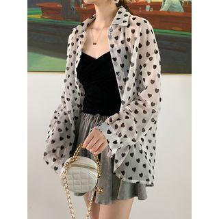 Loose-fit Heart-print Chiffon Light Shirt