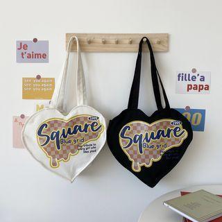 Lettering Print Heart Shoulder Bag