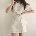 Short-sleeve Tie-hem Cropped Blouse