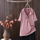 Short-sleeve Collared Plain T-shirt