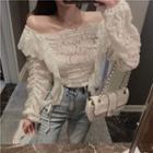 Off-shoulder Ruffled Lace Blouse Off-white - One Size