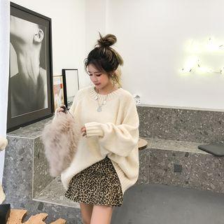 Plain Long-sleeve Loose-fit Zip Sweater