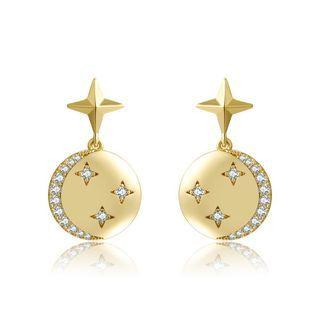 Moon & Star Rhinestone Alloy Dangle Earring Gold - One Size