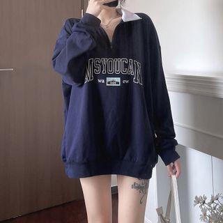 Oversized Lettering Zip Sweatshirt