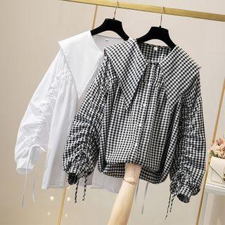 Long-sleeve Drawstring Wide Collar Blouse