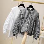 Long-sleeve Drawstring Wide Collar Blouse