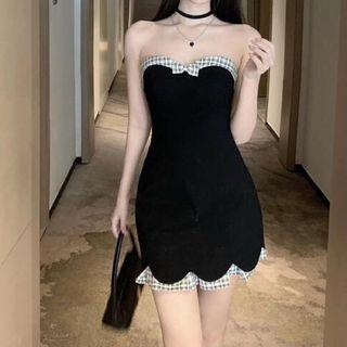 Strapless Plaid Panel Mini A-line Dress