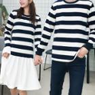 Couple Matching Striped Pullover / Long-sleeve A-line Dress