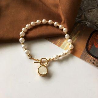 Resin Pendant Faux Pearl Bracelet Gold - One Size