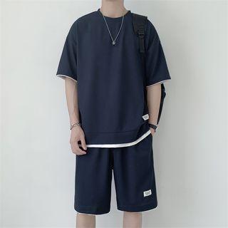 Set : Mock Two Piece Oversize Top + High-waist Shorts