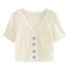 Short Sleeve Frilled Crinkle Crop Top