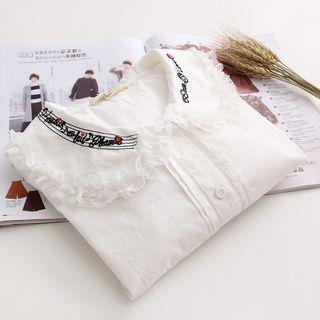 Embroidered Lace Trim Long-sleeve Shirt