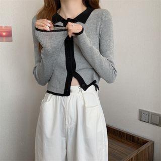 Two Tone Striped Button-up Knit Cropped Top