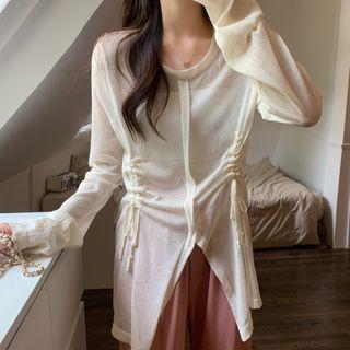 Plain Drawstring Slit Knit Top