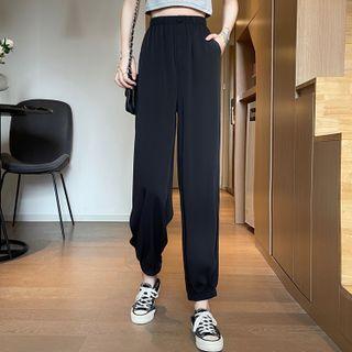 High-waist Plain Cutout Harem Pants