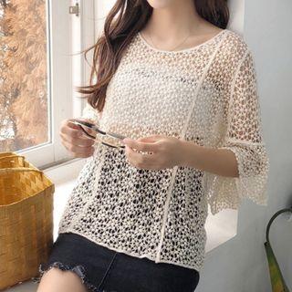Set : Elbow-sleeve Mesh Top + Bandeau
