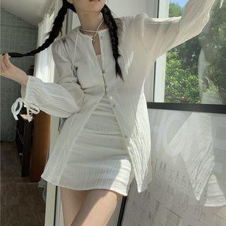 Plain Button-up Jacket/ Mini Skirt