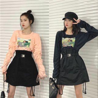 Print Long-sleeve T-shirt / A-line Skirt
