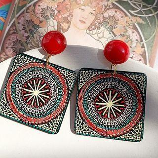 Patterned Pendant Drop Earring / Clip-on Earring