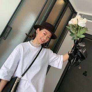 Mock Two-piece Mock-neck Elbow-sleeve T-shirt