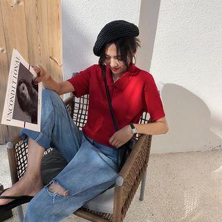 Short Sleeve Polo Knit Top