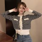 Long-sleeve Printed Knit Cardigan White - One Size