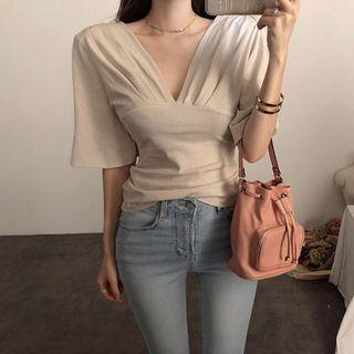 Short-sleeve Deep V-neck Top