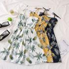 Pineapple / Leaf-print Sleeveless A-line Dress