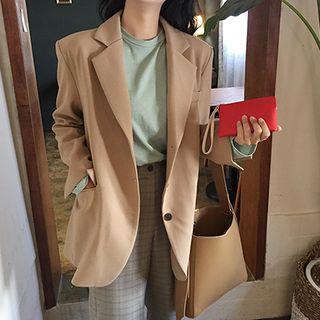 Single Button Blazer Khaki - One Size