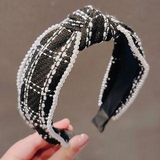 Knot Faux Pearl Fabric Headband Ly1987 - White & Black - One Size