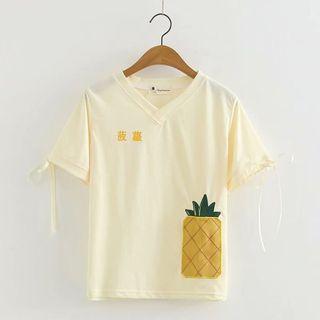 Short-sleeve Chinese Character T-shirt Yellow - One Size