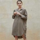 Drop-shoulder Dip-back Midi Shirtdress
