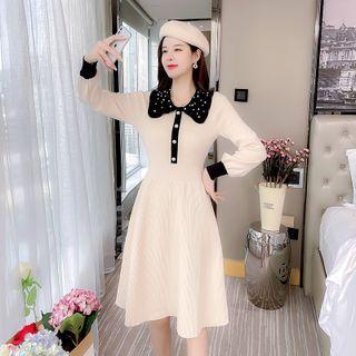 Peter Pan Collar Beaded Knit Dress