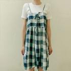 Spaghetti-strap Plaid A-line Dress