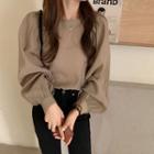 Puff-sleeve Plain Blouse Coffee - One Size