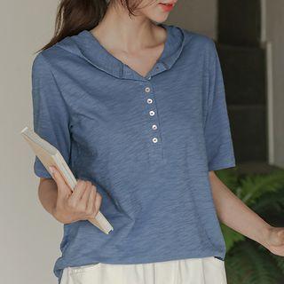 Henley-neck Round-hem Hoodie