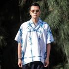 V-neck Tie-dyed Short-sleeve Top Multicolor - One Size