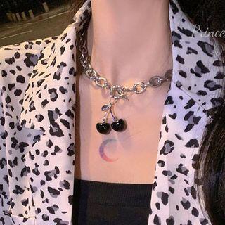 Stainless Steel Cherry Pendant Choker Black - One Size