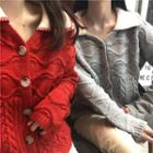 Polo-neck Long-sleeve Knit Jacket