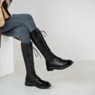 Block Heel Lace Up Knee-high Boots / Short Boots