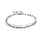 Simple Personality Geometric Strip 316l Stainless Steel Bracelet With Pink Cubic Zirconia Silver - One Size